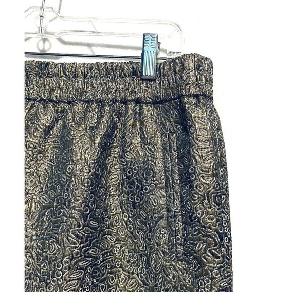 LOFT Skirt Womens Large Gold Metallic Jacquard Mini Elastic Waist Pockets Boho - Picture 3 of 9